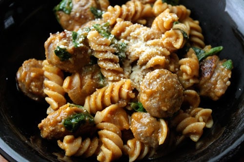 Pasta with Pumpkin, Sausage and Spinach