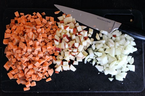 Curried Sweet Potato and Apple Soup - chopped