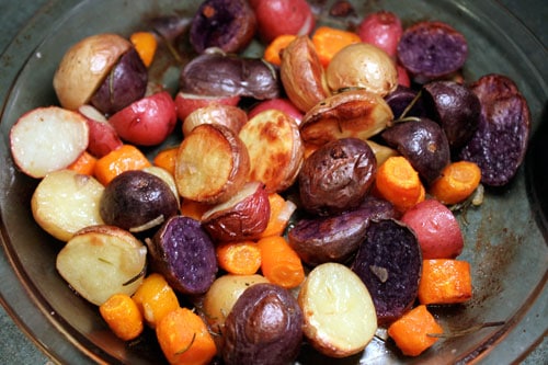 Colorful Roasted Potatoes with Carrots and Rosemary - after