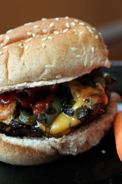 Cheddar Pepper Stuffed Portabello Burger