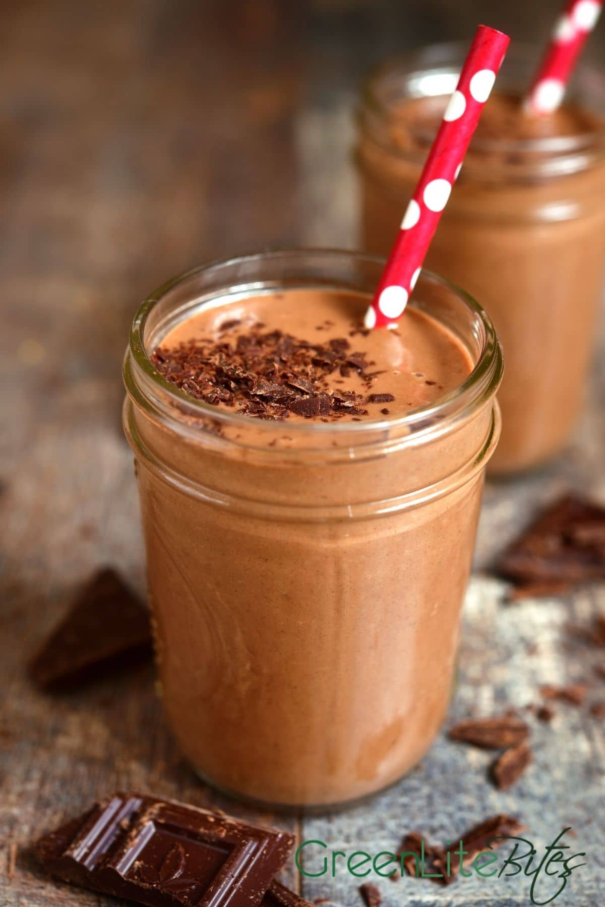 Chocolate strawberry smoothie in glass