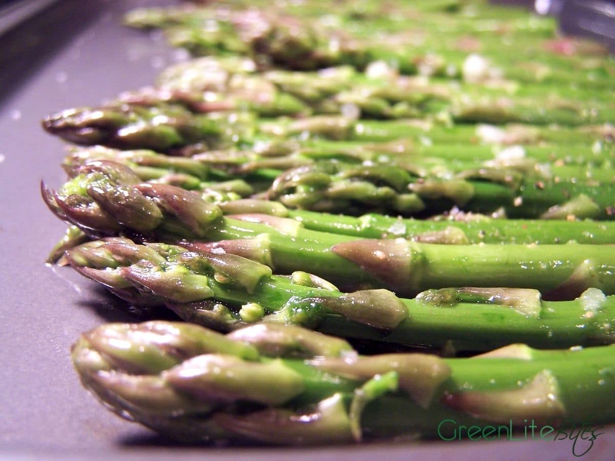 Asparagus on baking sheet