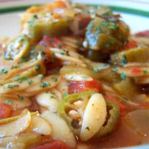 okra orzo stew featured