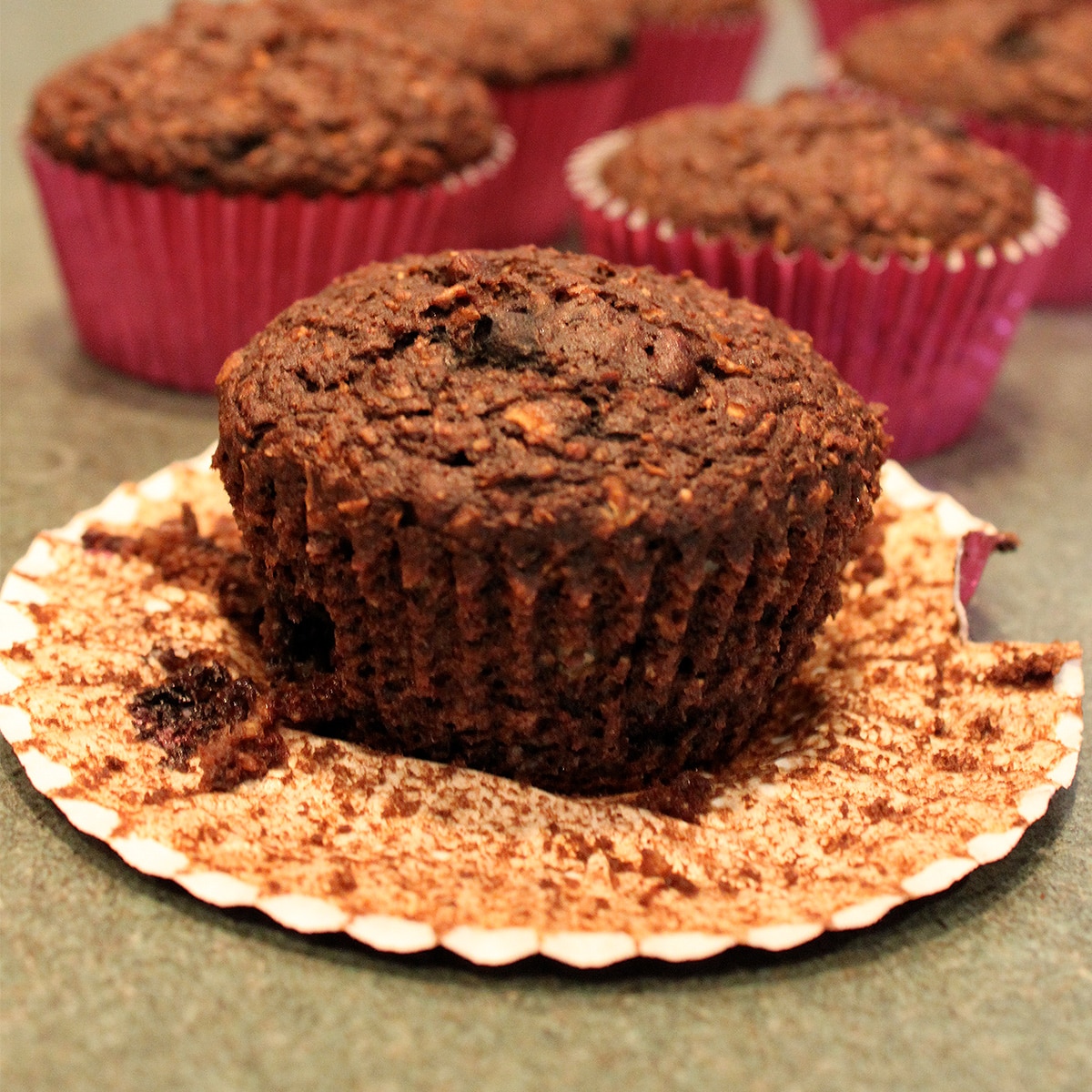 chocolate bluebran muffins featured