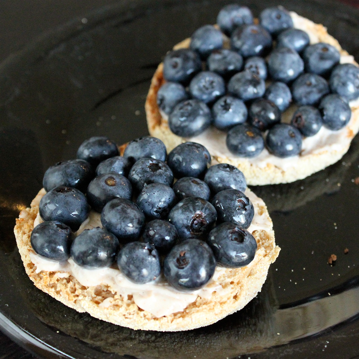 cheesy blueberry topped english muffins featured