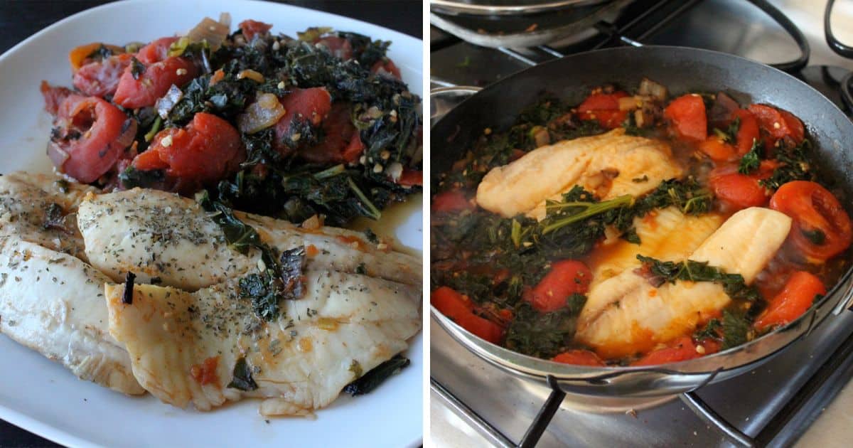 Braised Tilapia with Kale and Stewed Tomatoes