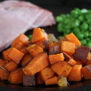 roasted sweet potatoes with candied ginger and nutmeg featured