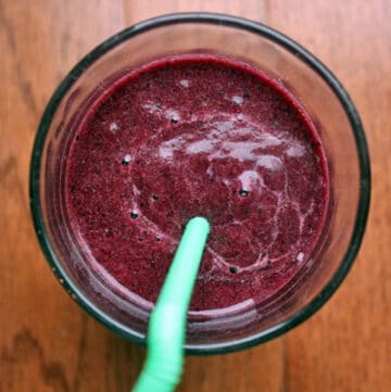 Beet Smoothie with Blueberries and Pineapple - top view
