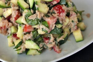 Tuna Salad with Zucchini and Strawberries Close Up