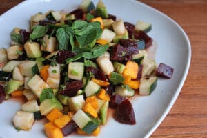 Chopped Beet, Avocado and Zucchini Salad with Thyme, Lime Juice and Fresh Mint Plated