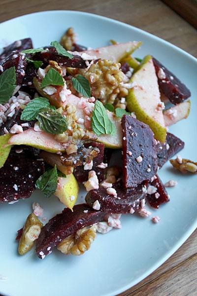 Pear Beet Salad with Walnuts and Goat Cheese