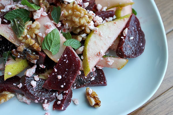Pear Beet Salad with Walnuts and Goat Cheese - Plated