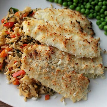 Coconut Crusted Flounder Over Pineapple Fried Rice Plated