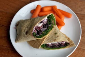 Flatout Flat Bread Chicken Wrap with a Simple Blueberry Balsamic Reduction Cut