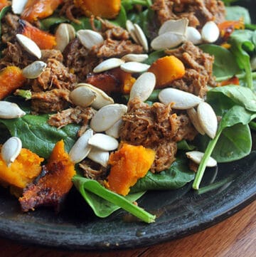 Pulled Pork Spinach Salad with Roasted Winter Squash Finished