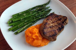 Pan-fried Pork Chops with Roasted Butternut Squash Puree Finished Plate