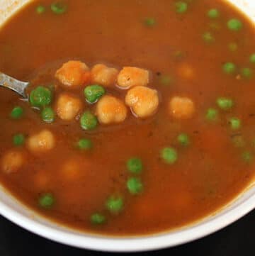 Chickpeas and Pea Soup with Ginger Carrot Broth