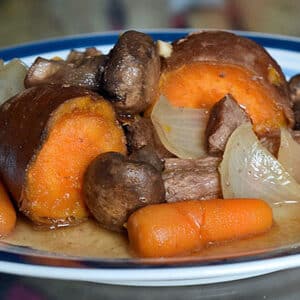 beef stew with sweet potatoes featured