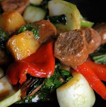 Sweet Sausage Stir Fry with Bok Choy and Pineapple Portrait