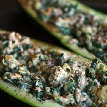 Cheesy Kale and Turkey stuffed Zucchini Boats Portrait