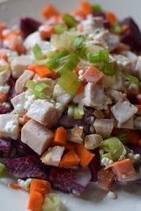 Beet, Carrot and Turkey Salad with the Quickest Goat Cheese Dressing Ever! Portrait