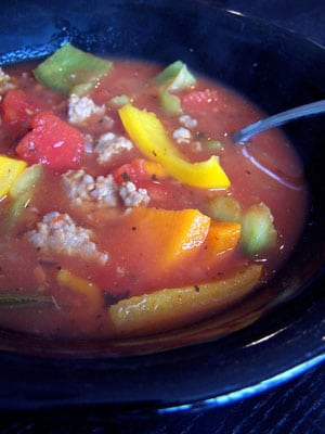 Sweet Pepper and Hot Sausage Soup