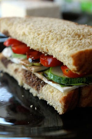 Feta Cucumber, Tomato and Basil Sandwich