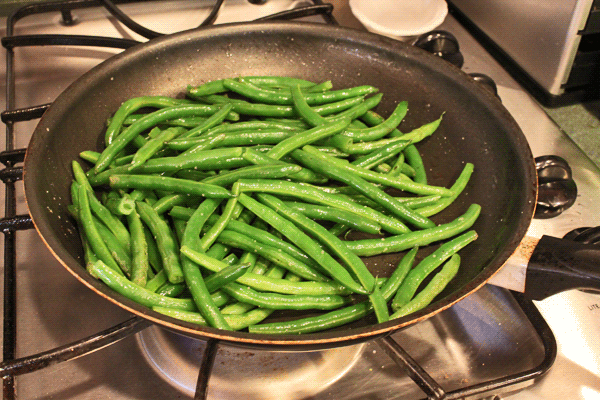 Green Beans cooking in bacon fat. 