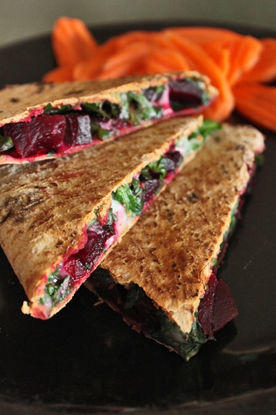 Leftover Beet and Spinach Quesadilla