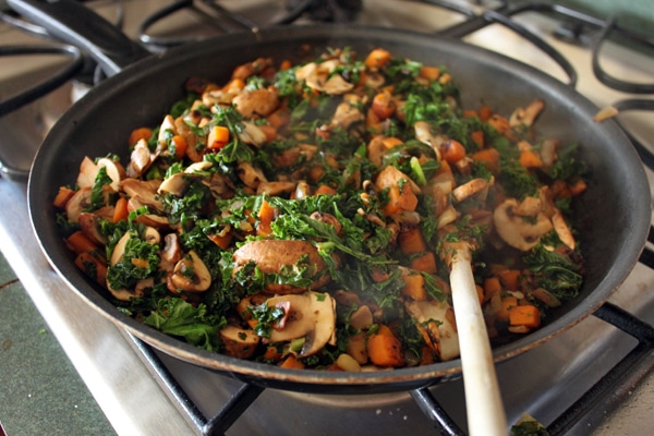 Sweet Potato and Kale Skillet cooking