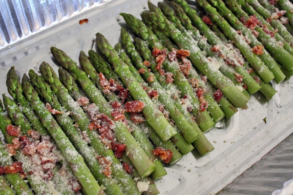 Roasted Asparagus with Parmesan and Bacon Bits before cooking