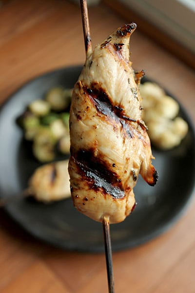 Citrus Thyme Chicken on a Stick with Grilled Brussels 