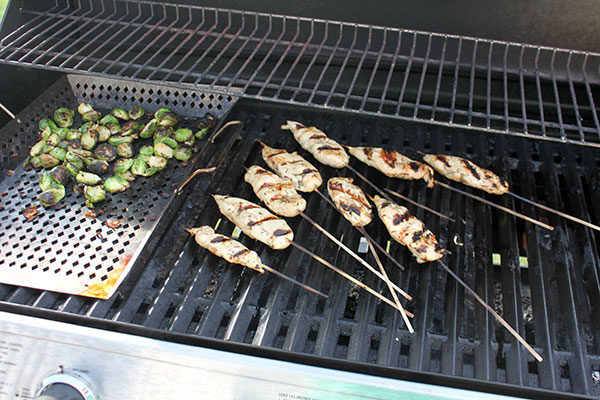 Citrus Thyme Chicken on a Stick with Grilled Brussels  On Grill