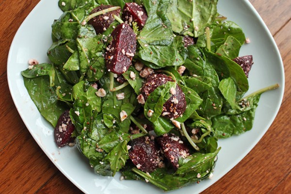 Beet and Greens Salad with Goat Cheese Plated