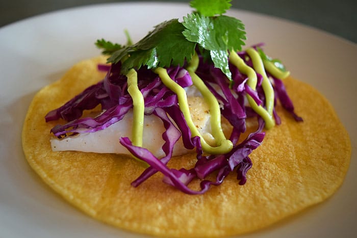 Fish Tacos with Avocado Lime Dressing