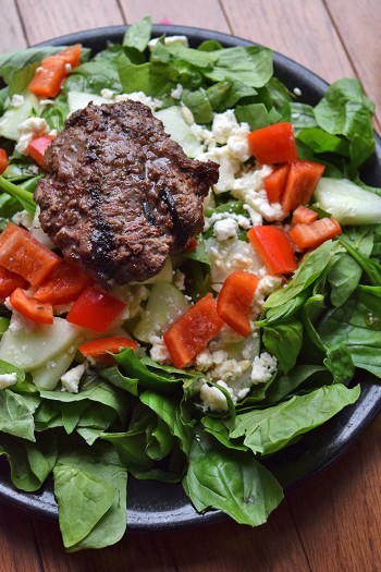 Burger Salad with Fresh Herbs and Feta