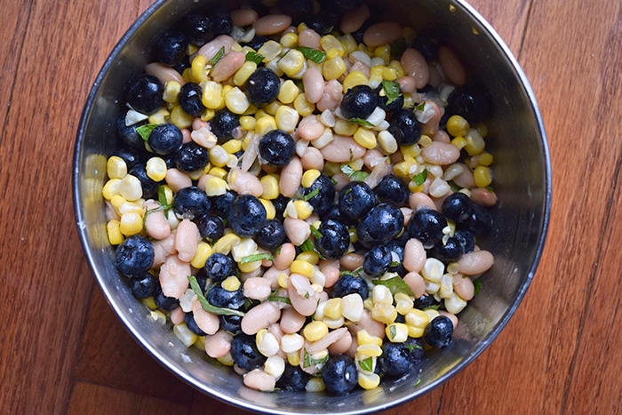 Blueberry Salad with Northern Beans and Corn - tossed