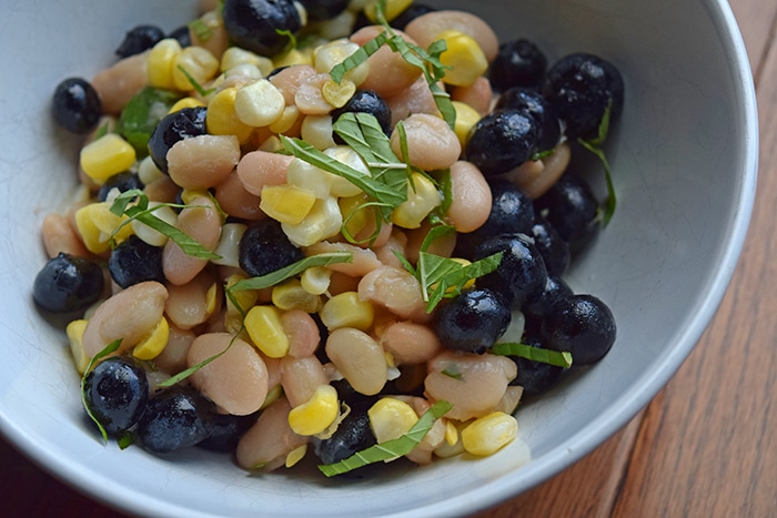Bowl of Blueberry Salad with Northern Beans and Corn