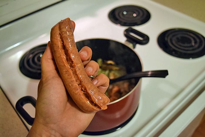 Remove the sausage casing. 