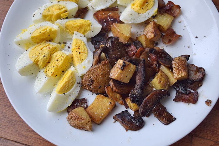 Mushroom and Potato Starter with hard boiled eggs