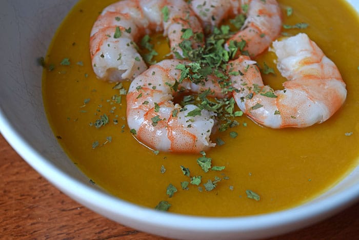 ginger,b butternut squash soup with shrimp