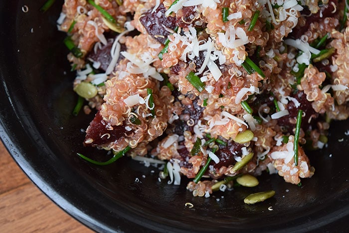 Quinoa with Beets, Pumpkin Seeds and Chives