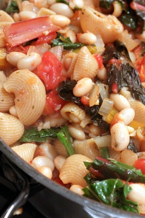 Whole Wheat Pasta with Rainbow Chard and White Beans