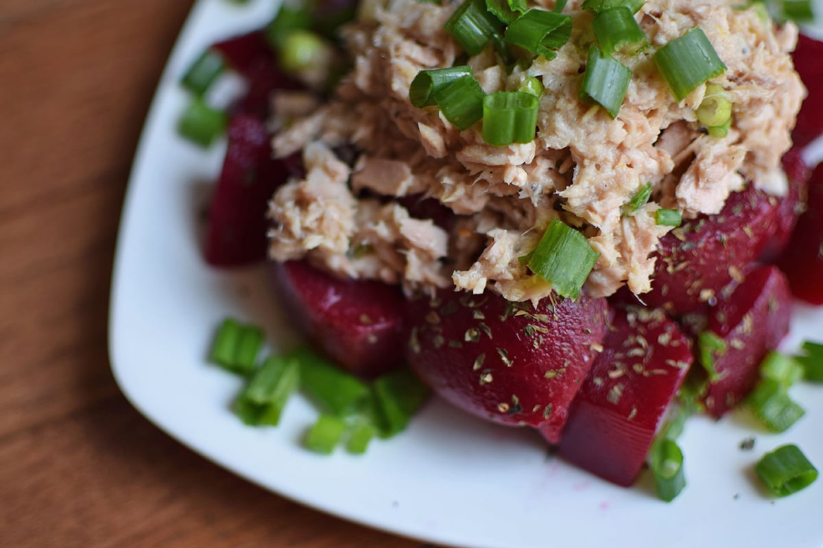 Spring Tuna Salad Over Beets - High Protein - GreenLiteBites