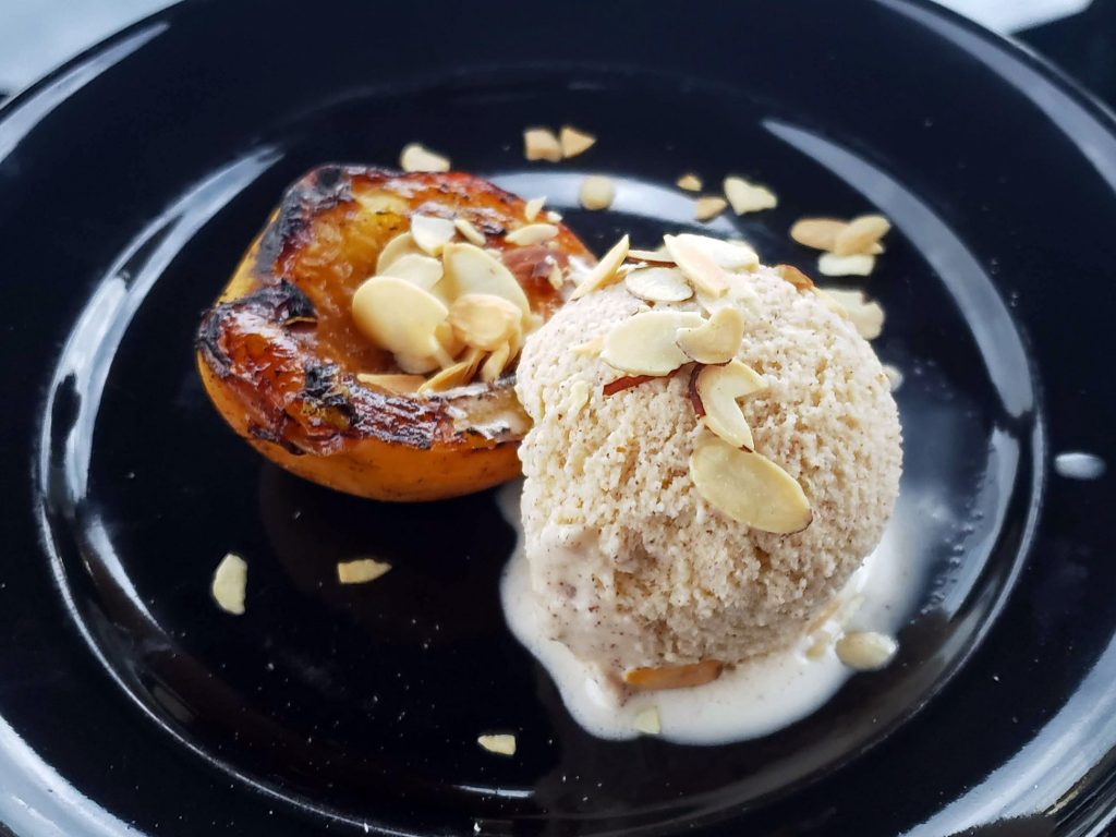 Grilled Rum-Soaked Peaches with Cinnamon Rum Ice Cream