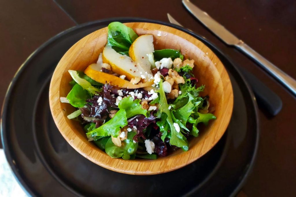 salad with pear and maple dijon dressing