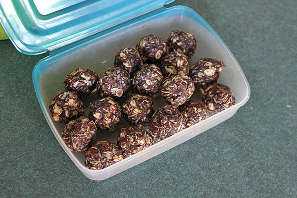 Chocolate-Coconut Energy Balls - stored